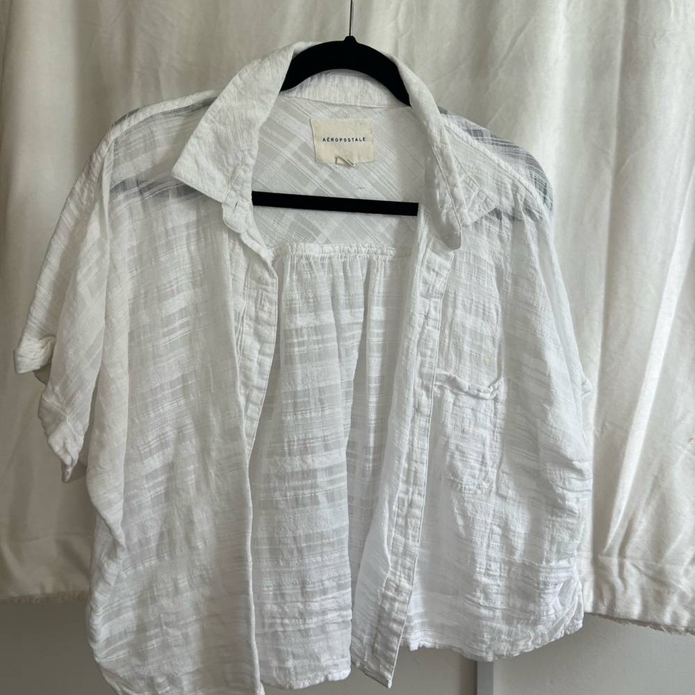 oversized white flowy aeropostale button up too